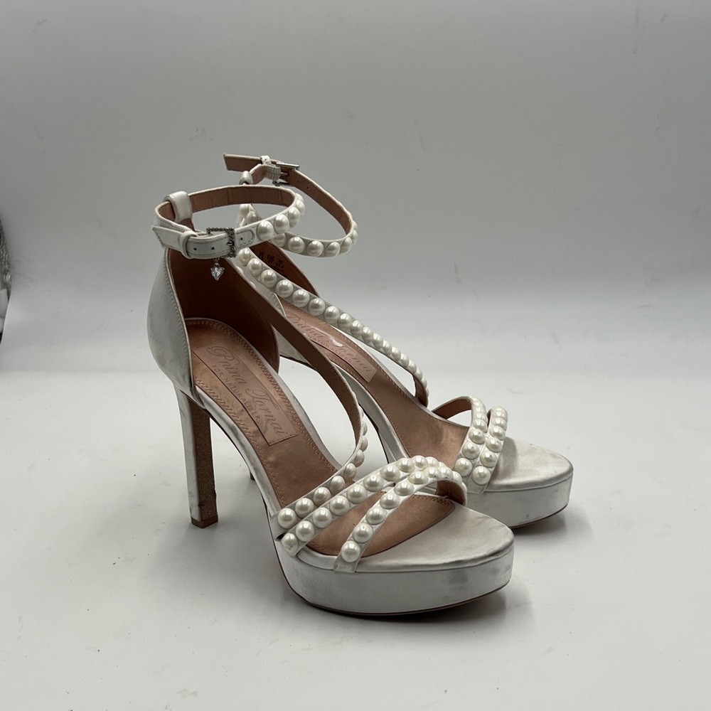 Naturalizer White Stiletto Heels with Pearl Straps